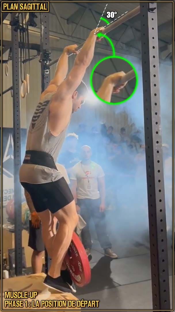Muscle-up en street lifting - position de départ - flexion des poignets - Pere Coll