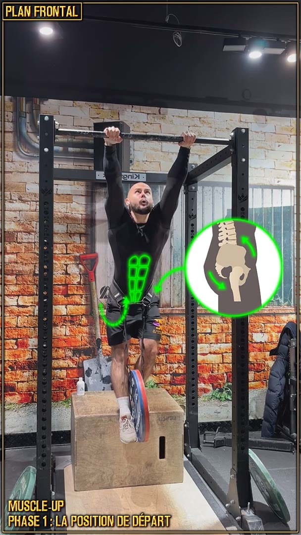 Muscle-up en street lifting - position de départ - postures et fixations du bassin - Raul Teslevici