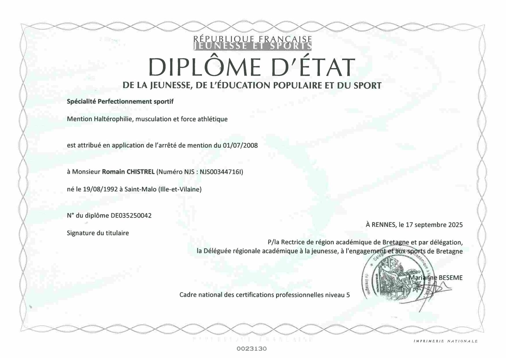 Diplôme d'Etat de la Jeunesse, de l'Éducation Populaire et du Sport - Haltérophilie, Musculation et Force Athlétique